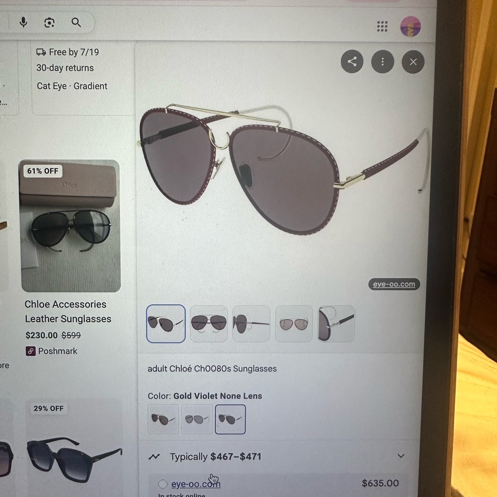 Chloe Purple and Gold Aviator Sunglasses